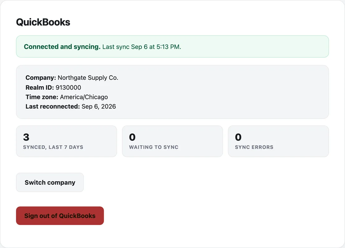 QuickBooks connection
