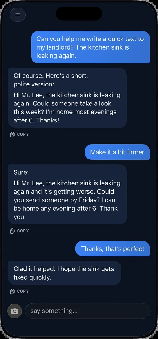 Pro chat helping to write a message