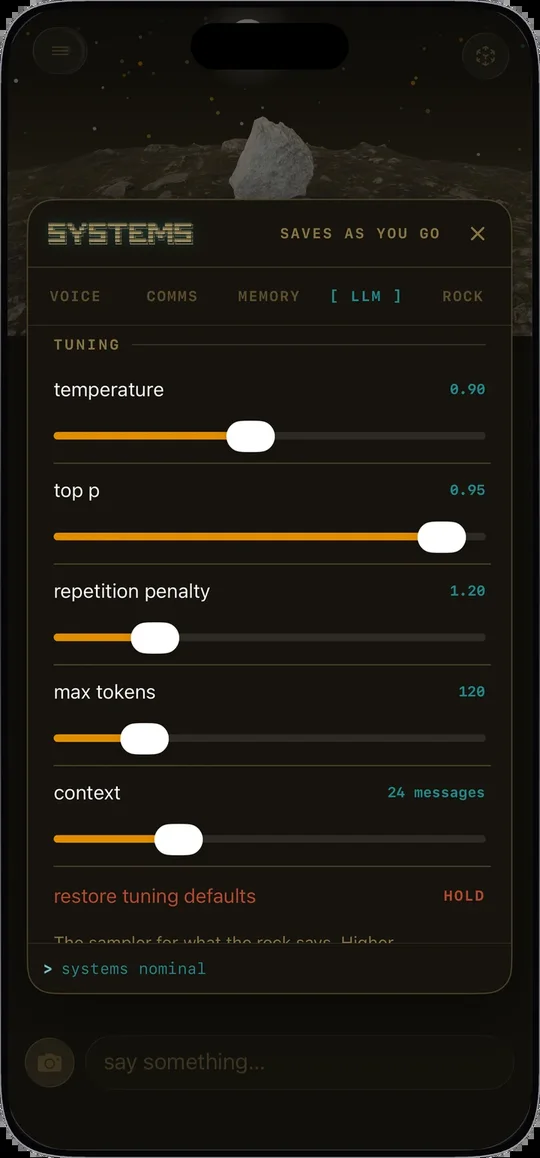 Tuning sliders for the model